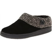 Womens Slipper Suede Leather Knitted Collar Clog Slippers - Plush Faux Fur Lining (Black, 7)
